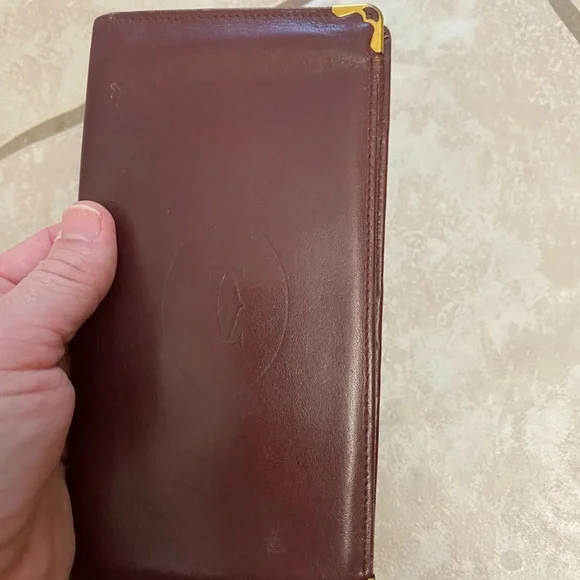 Vintage Cartier Check Organizer Bi-Fold Wallet, Burgundy Leather - Picture 13 of 14